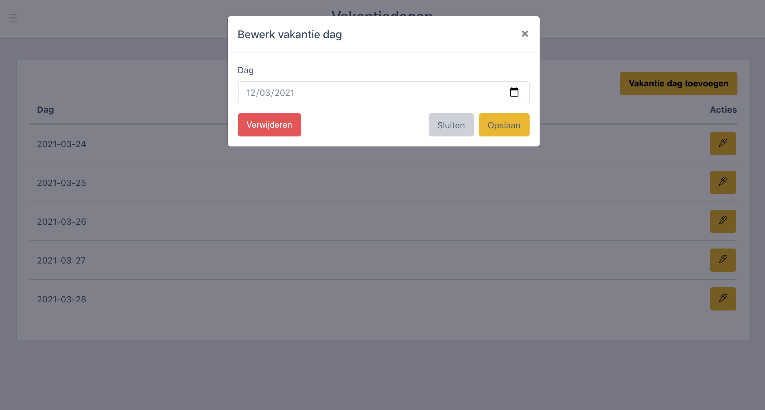 Afbeelding vakantie dagen interface